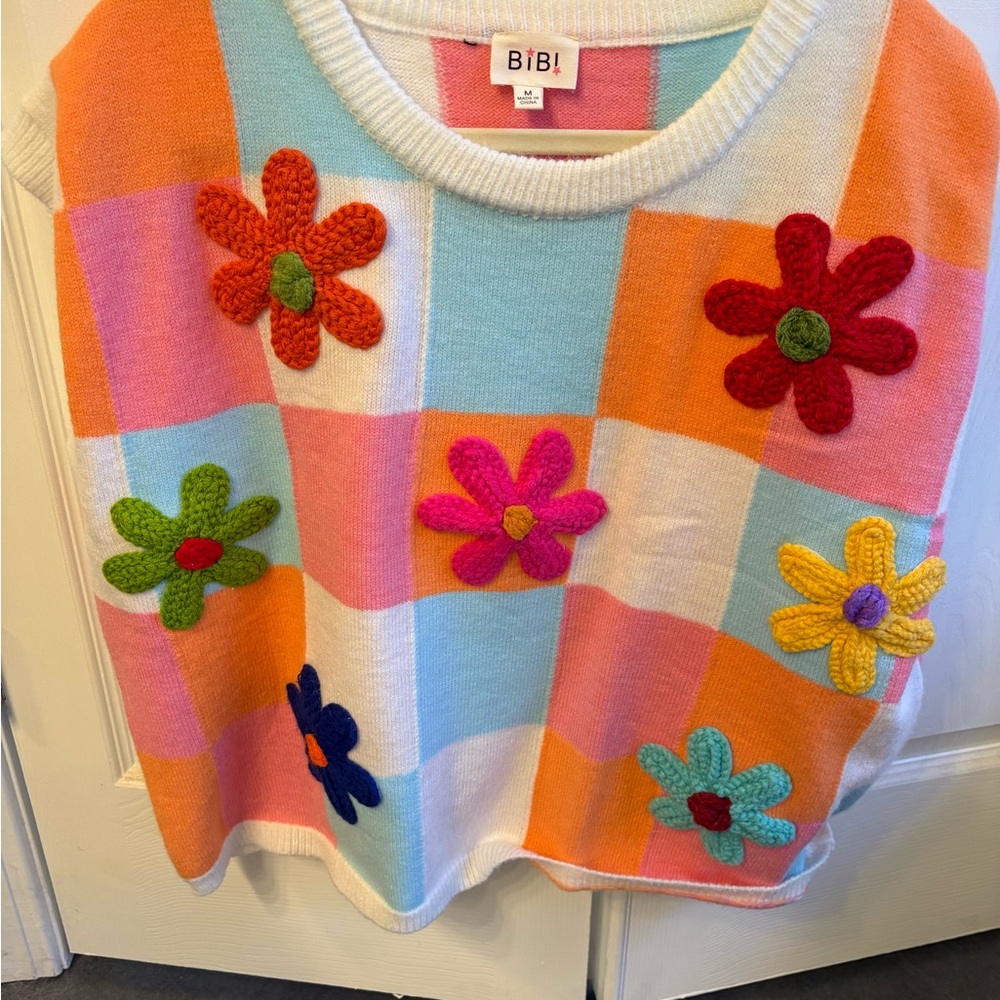 BiBi Pastel Knit Top with Orange Accents size medium